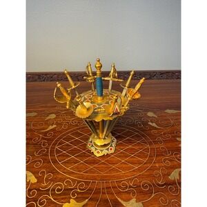 Vintage Toledo Spain Sword Cocktail Picks Set with Stand, 8 Mini Swords